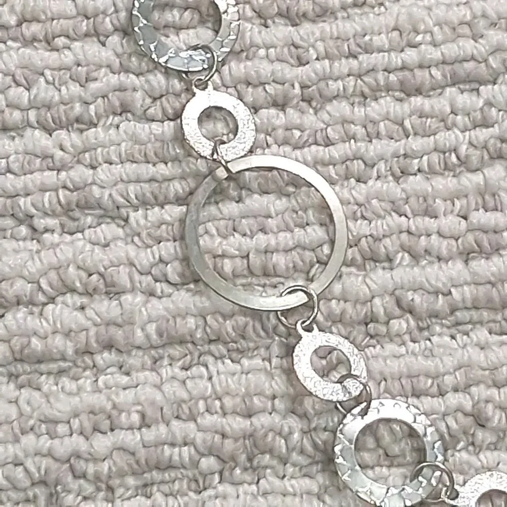 Silver Tone Hammered Open Circle Ring Link Chain Statement Collar Necklace Women